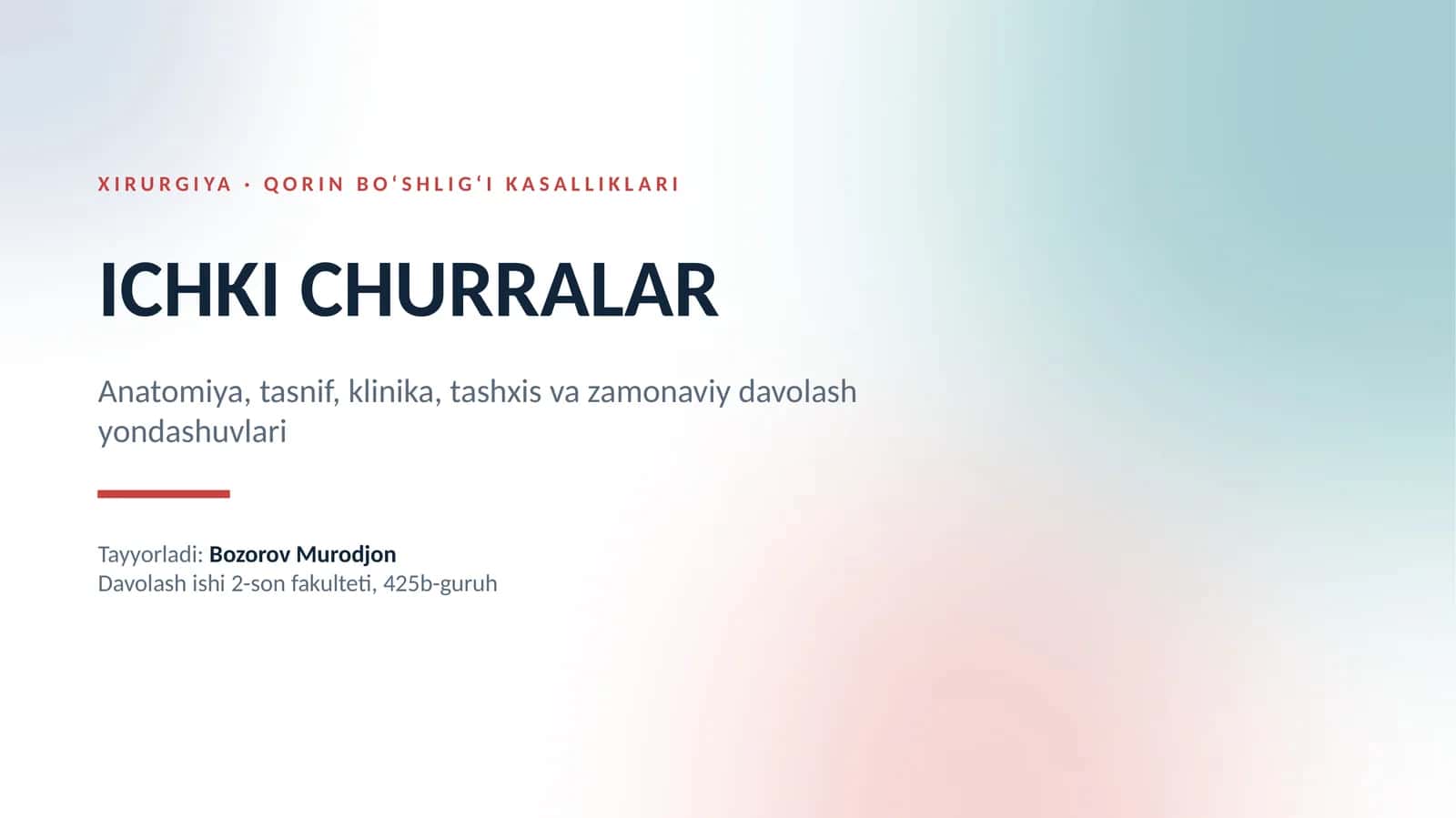 XIRURGIYA · QORIN BO‘SHLIG‘I KASALLIKLARI