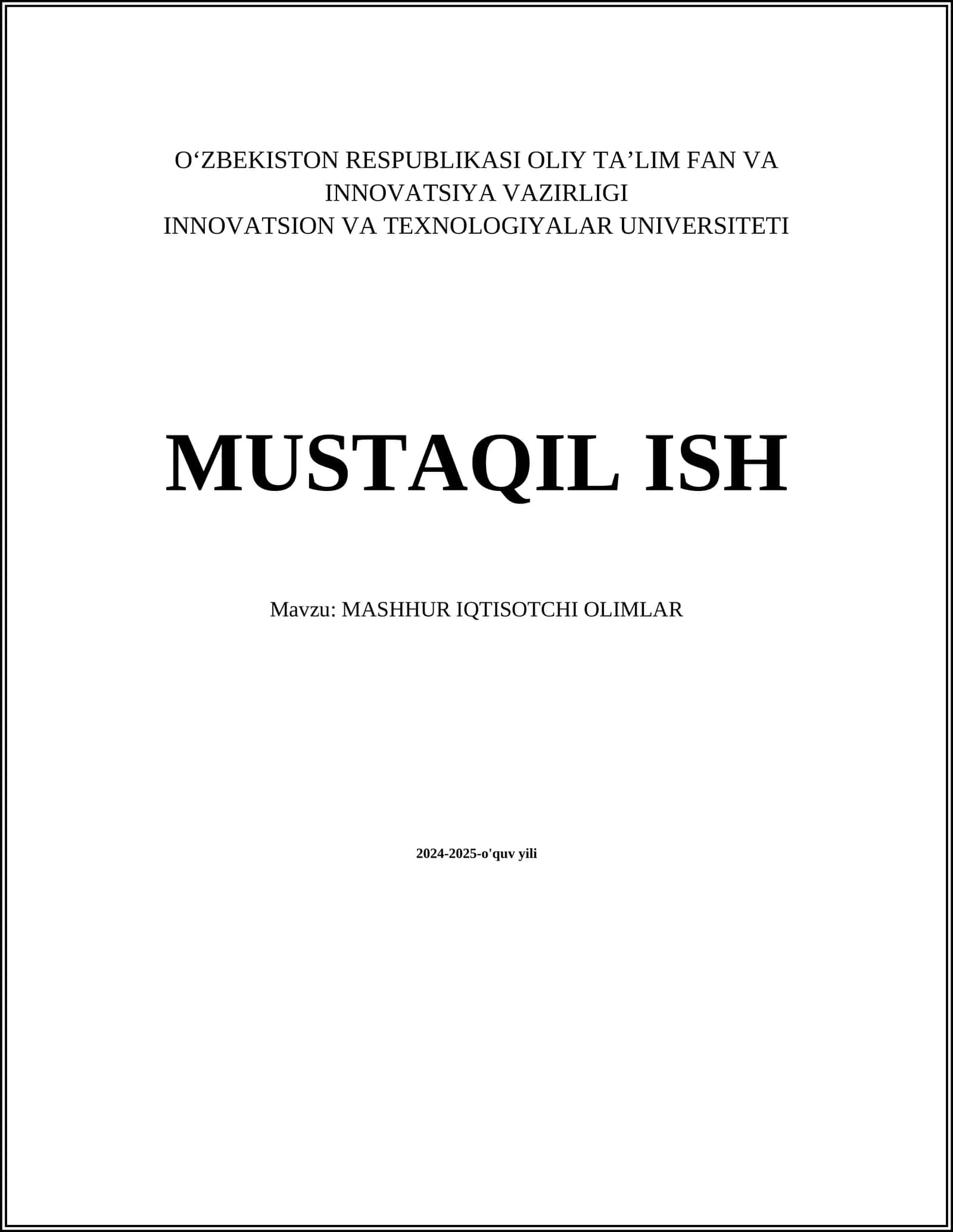 MASHHUR IQTISOTCHI OLIMLAR