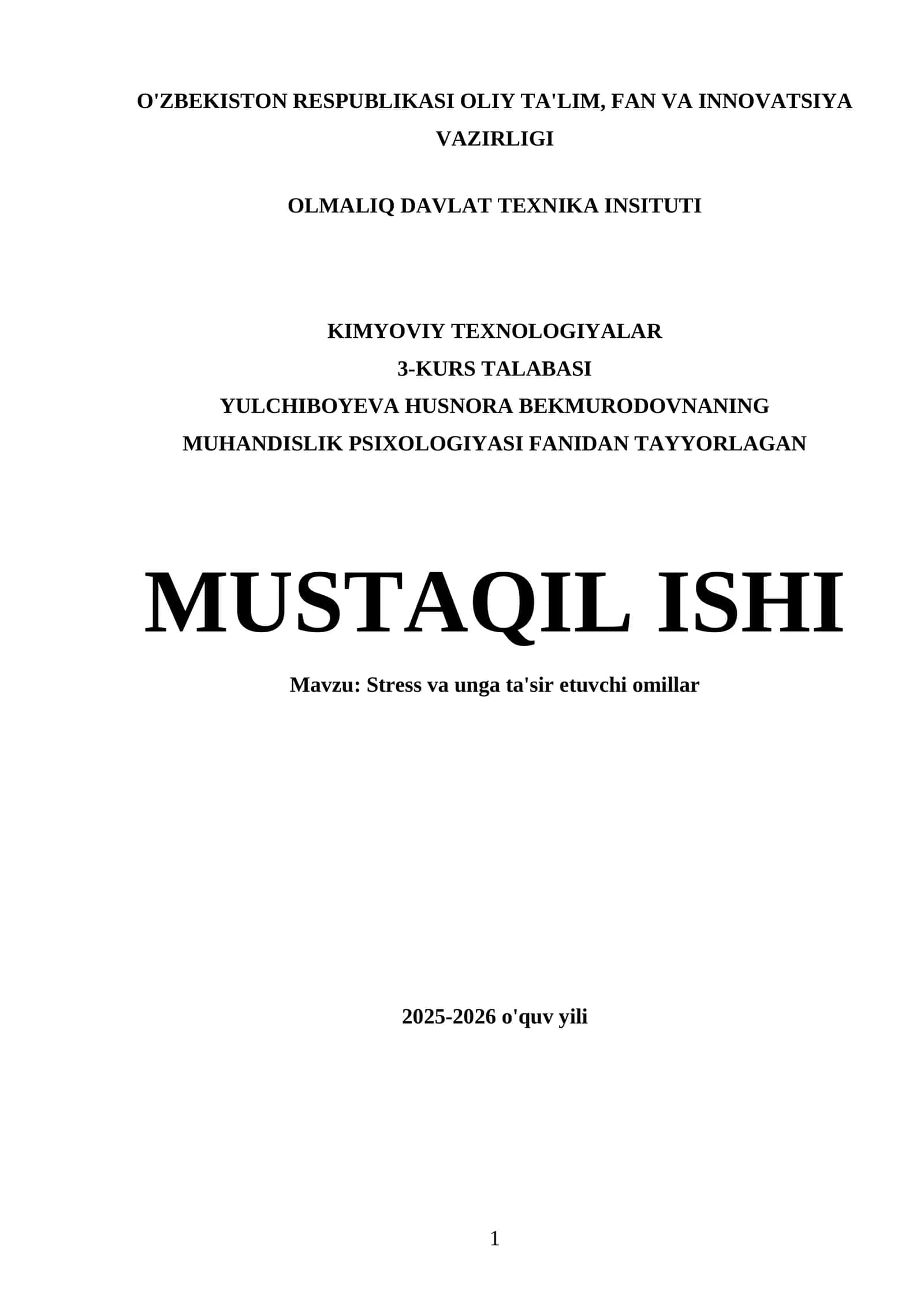 Stress va unga ta'sir etuvchi omillar