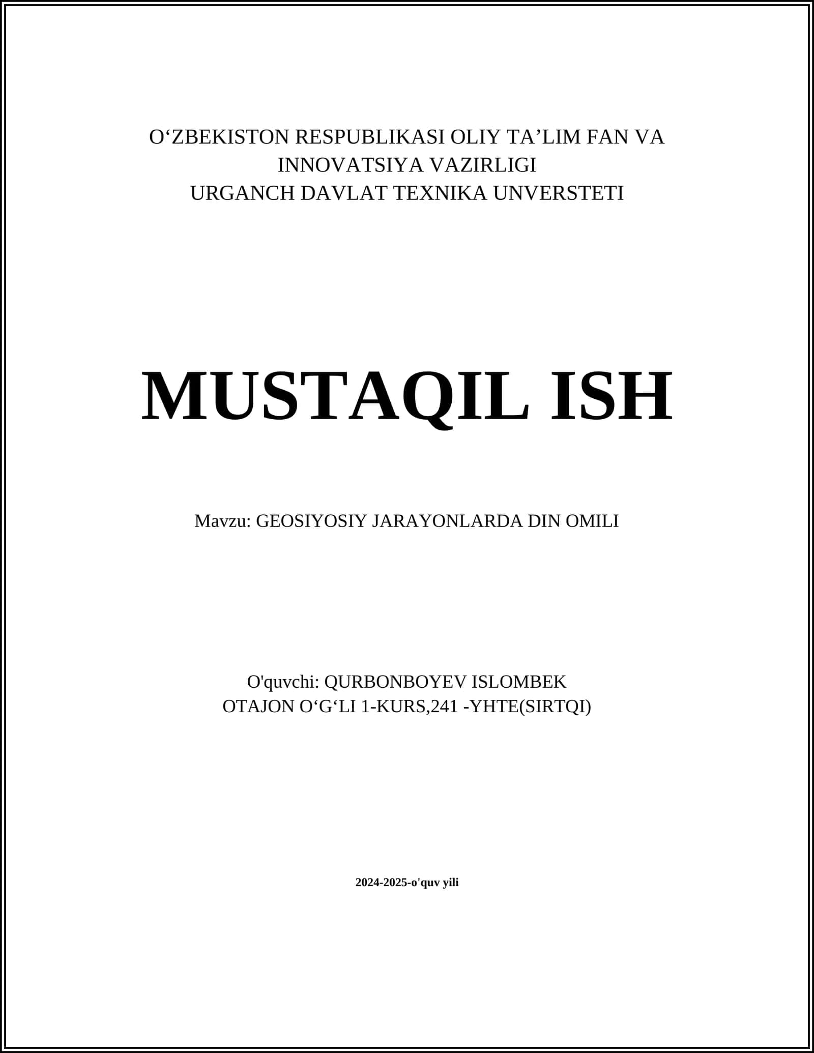 GEOSIYOSIY JARAYONLARDA DIN OMILI
