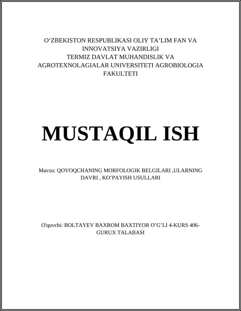 Qovoqchaning morfologik belgilari