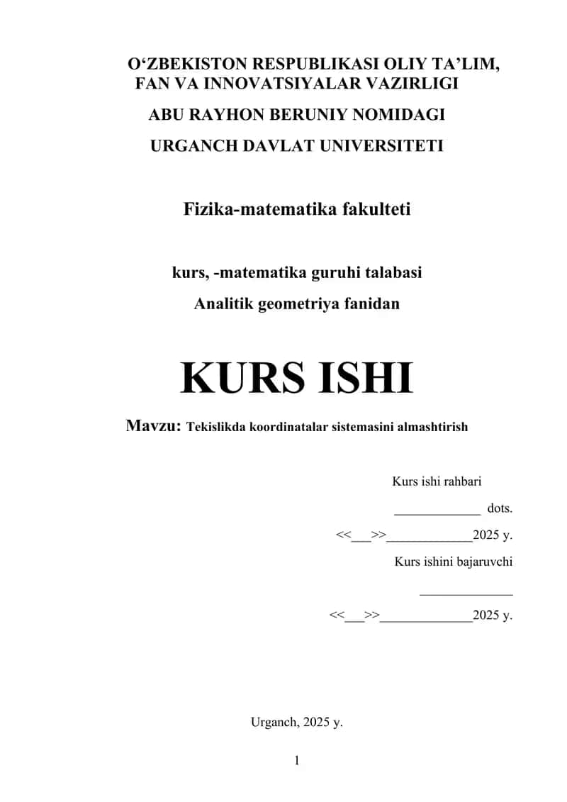 Tekislikda koordinatalar sistemasini almashtirish