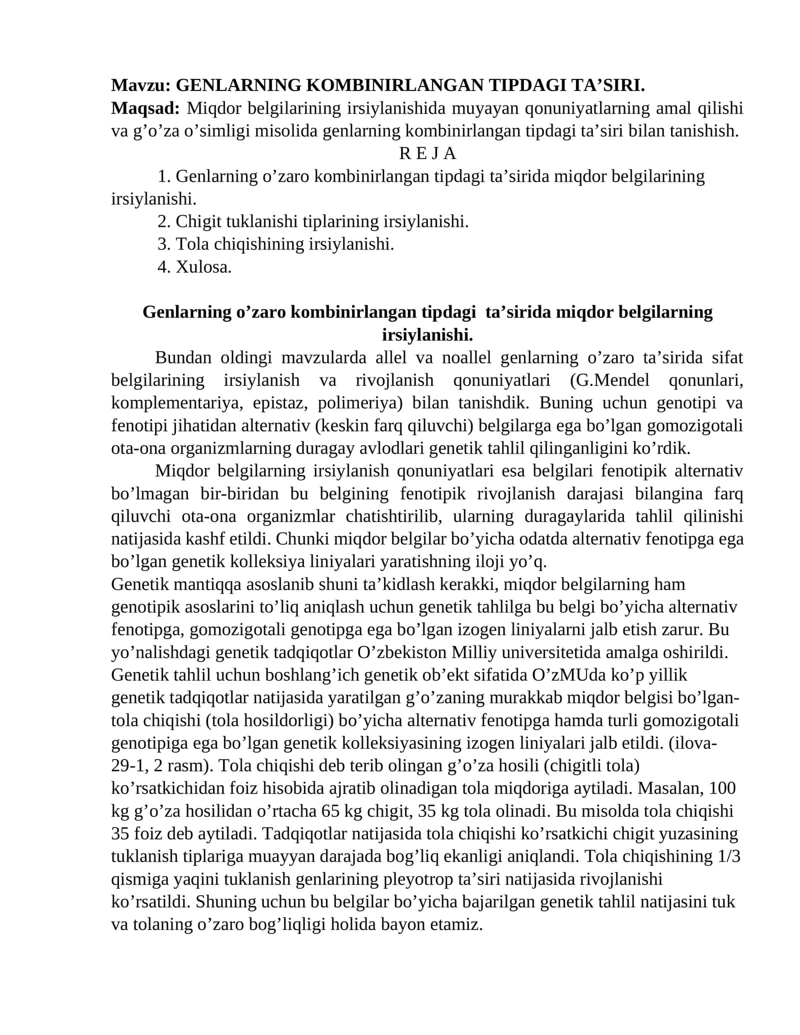 Genlarning kombinirlangan tipdagi ta’siri