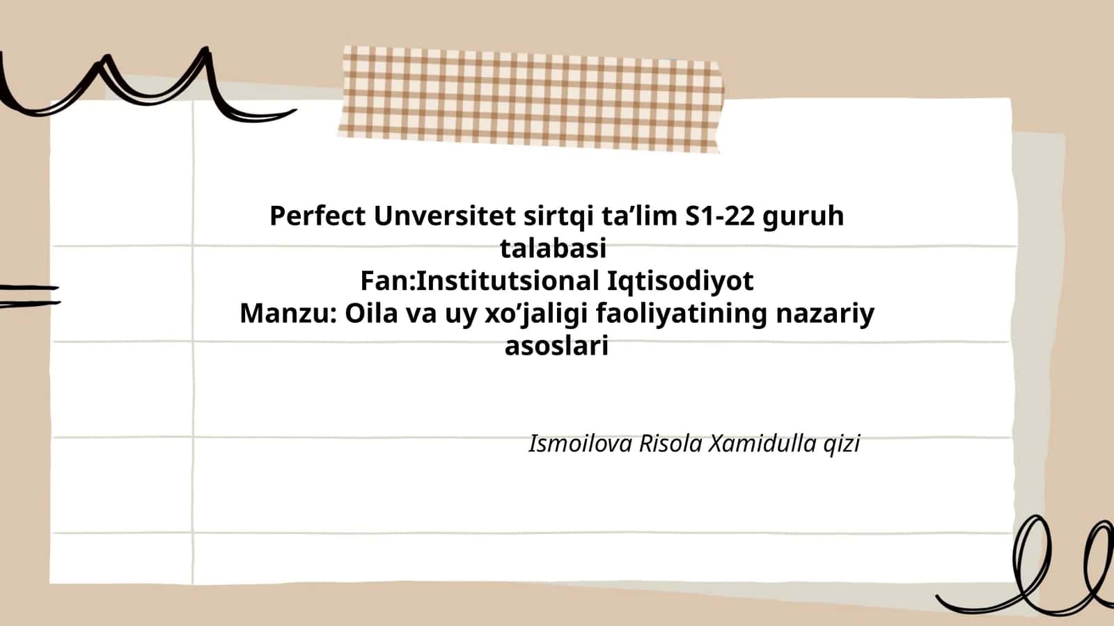 Oila va uy xo’jaligi faoliyatining nazariy asoslari