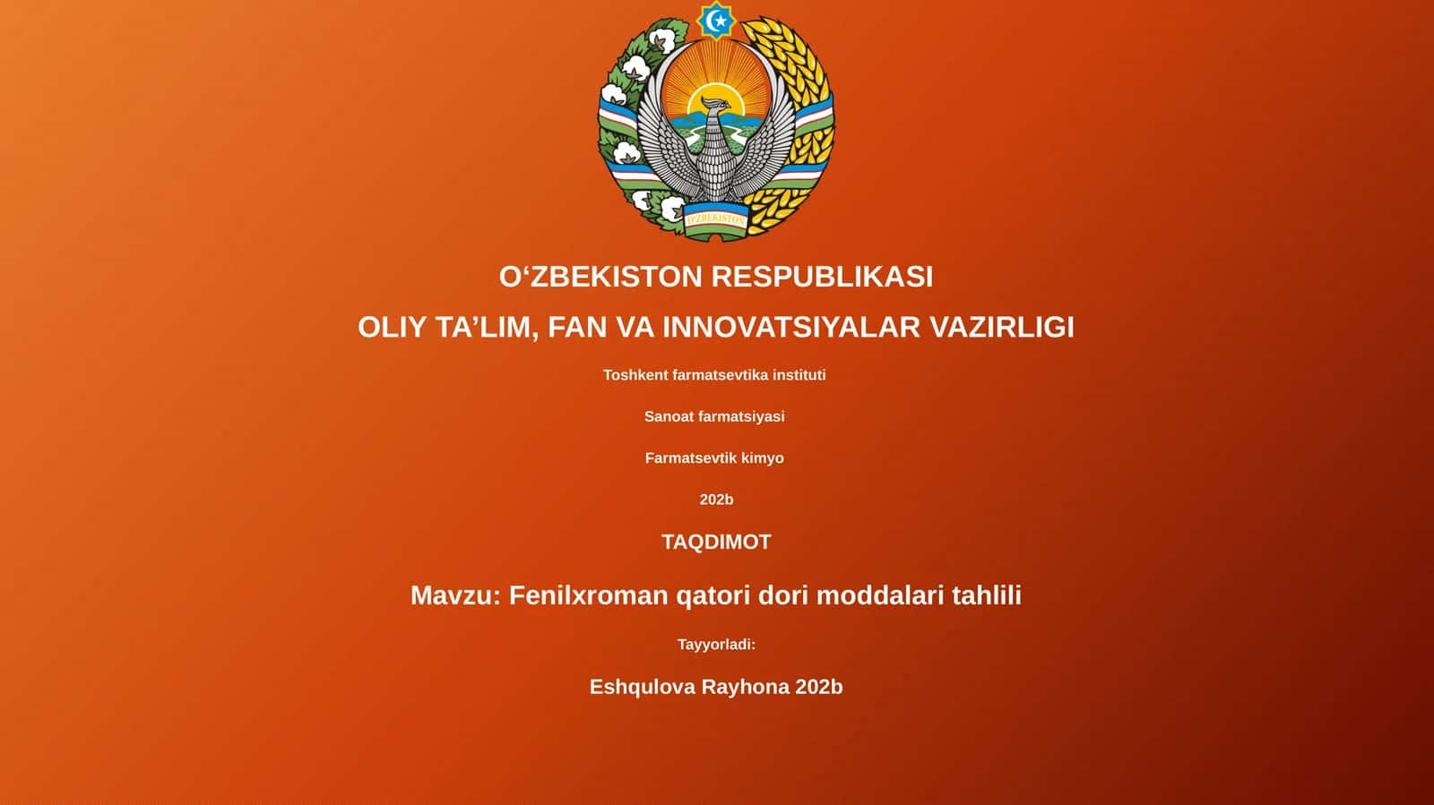 Fenilxroman qatori dori moddalari tahlili