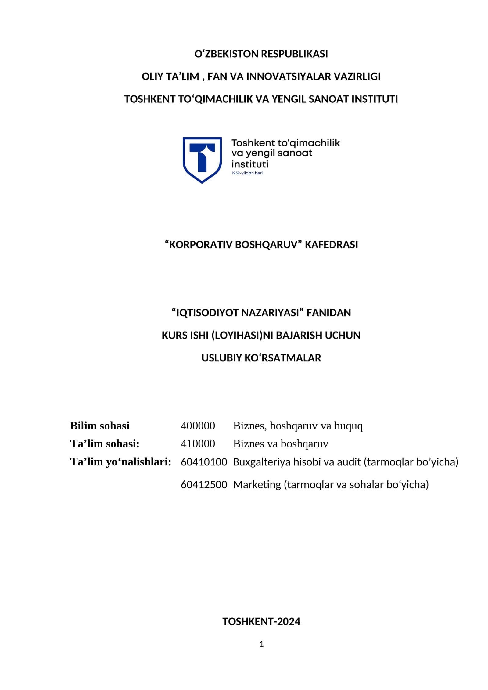Kurs ishi (Loyihasi)ni bajarish uchun