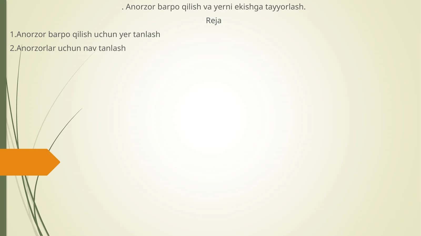 Anorzor barpo qilish va yerni ekishga tayyorlash