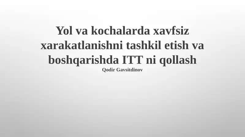 Intellektual transport tizimlarining tarkibiy qismlari
