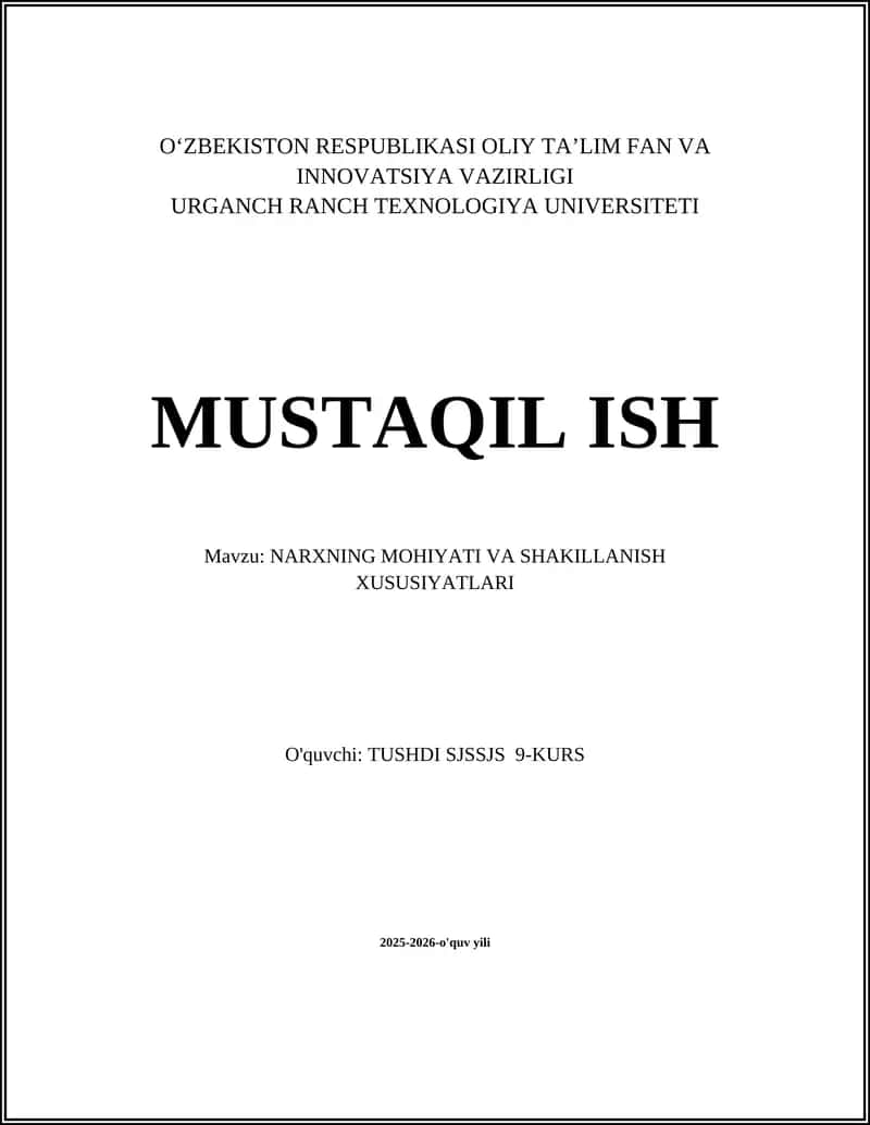 Narxning Mohiyati va Shakillanish Xususiyatlari