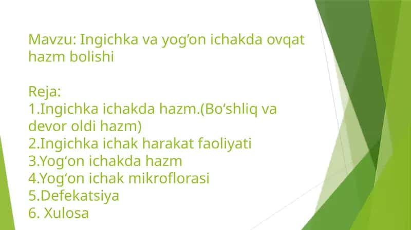Ingichka va yog’on ichakda ovqat hazm bolishi