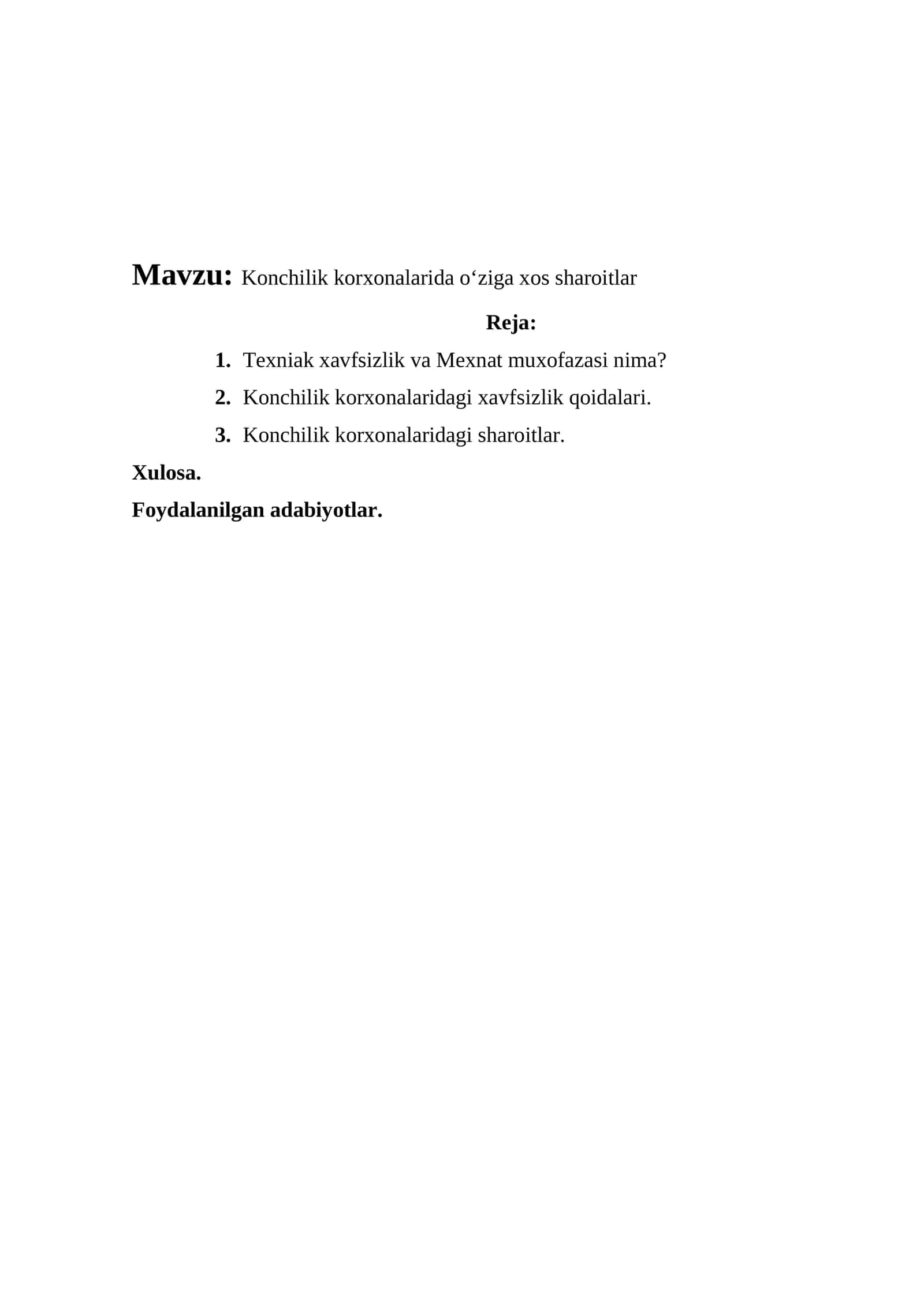 Konchilik korxonalarida oʻziga xos sharoitlar