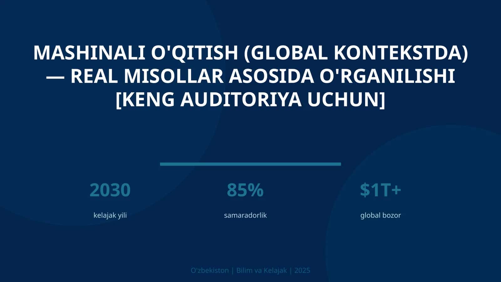 Mashinali o'qitish (global kontekstda) — REAL MISOLLAR ASOSIDA O'RGANILISHI [KENG AUDITORIYA UCHUN]
