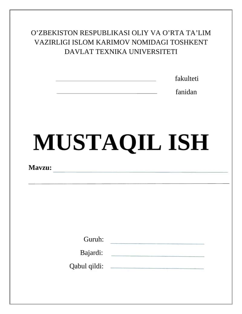 MUSTAQIL ISH  yuzi