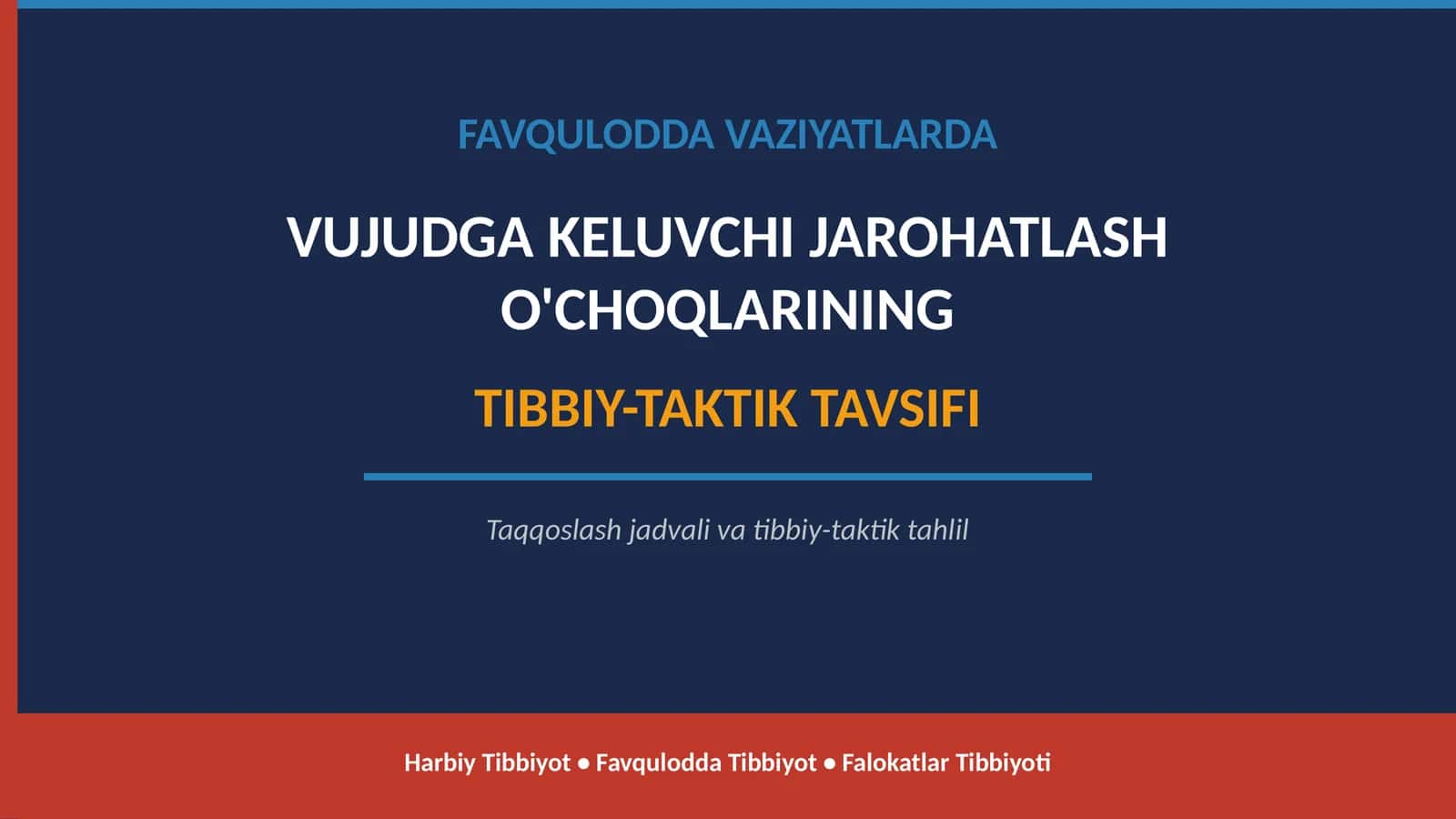 FV da vujudga keluvchi jaroxatlanish

o'choqlarining tibbiy - taktik tavsifi