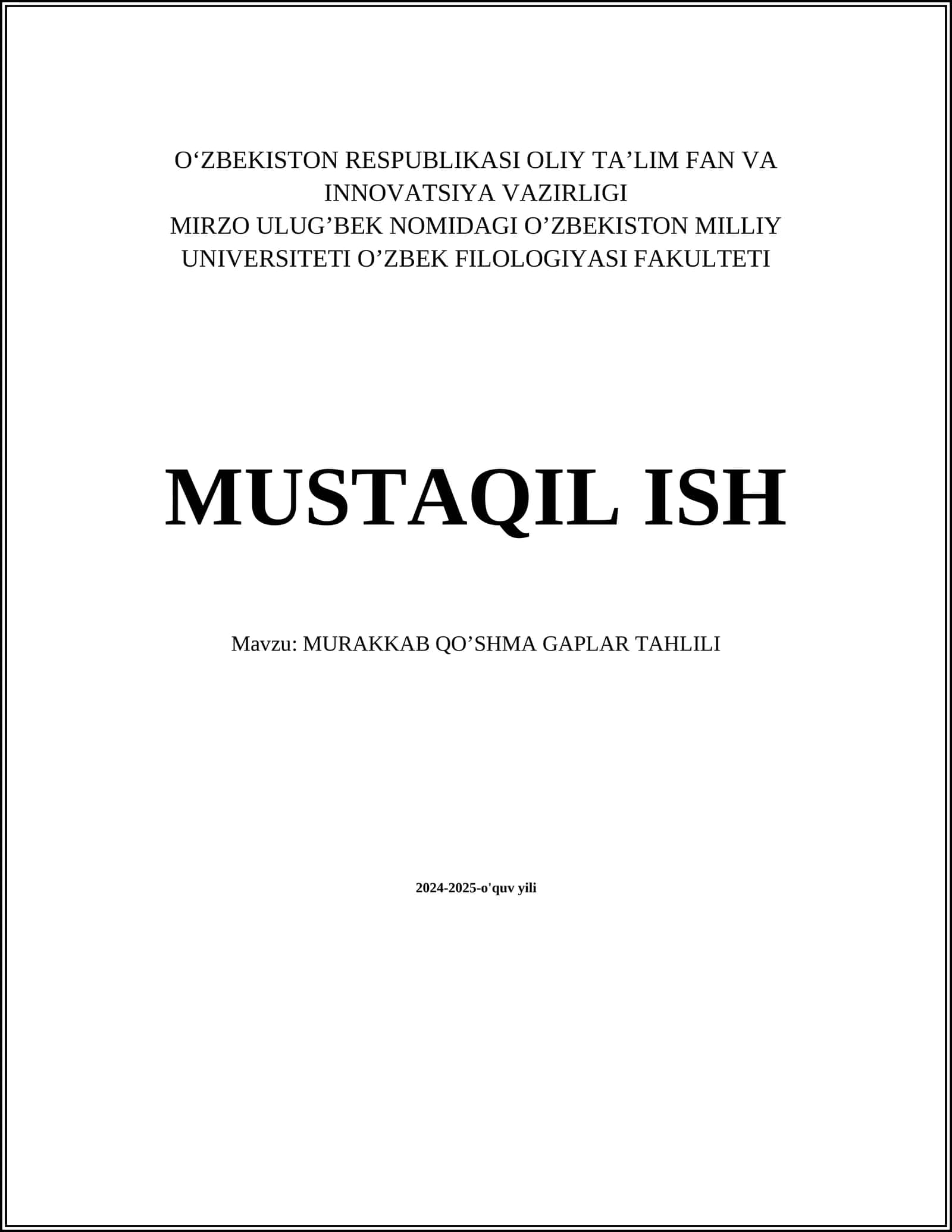 MURAKKAB QO’SHMA GAPLAR TAHLILI