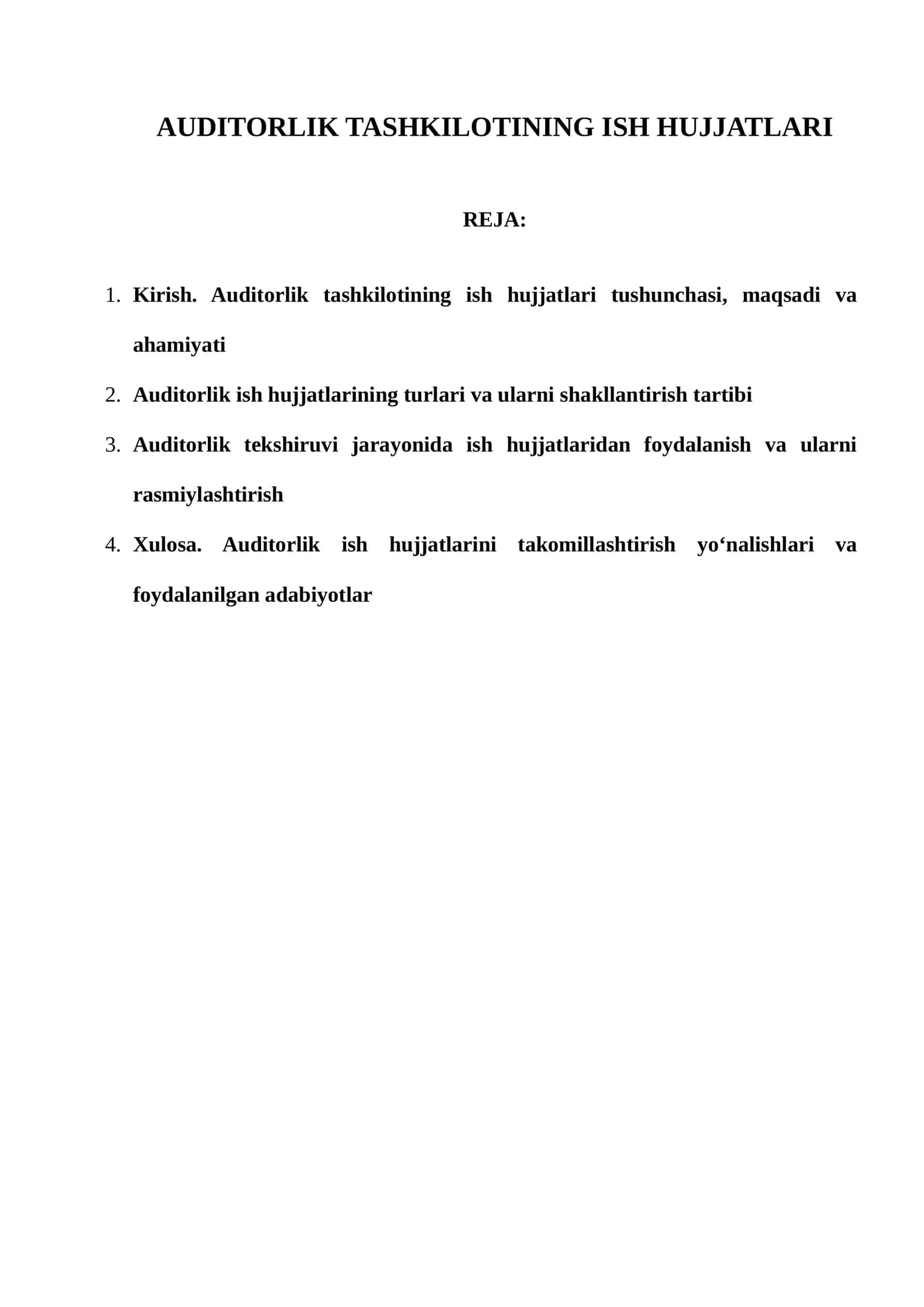 AUDITORLIK TASHKILOTINING ISH HUJJATLARI
