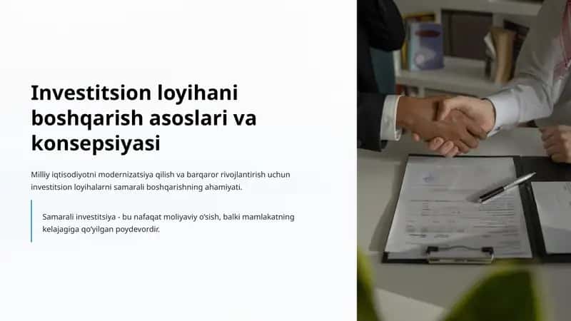 Investitsion loyihani boshqarish asoslari va konsepsiyasi
