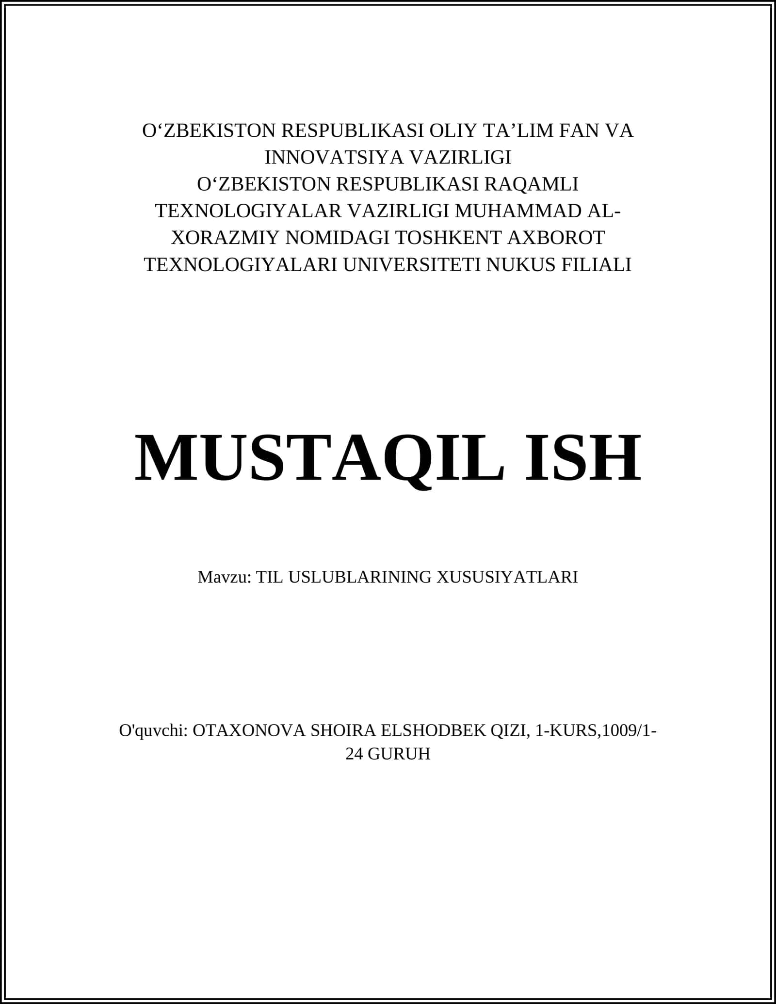 TIL USLUBLARINING XUSUSIYATLARI
