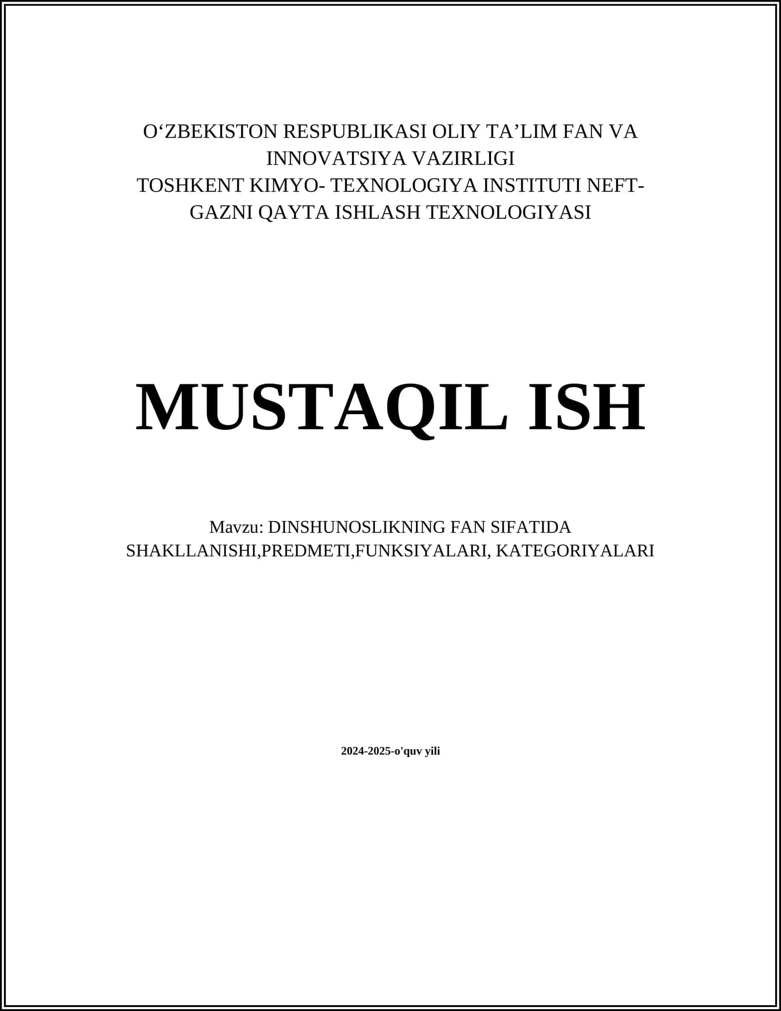 DINSHUNOSLIKNING FAN SIFATIDA SHAKLLANISHI,PREDMETI,FUNKSIYALARI, KATEGORIYALARI