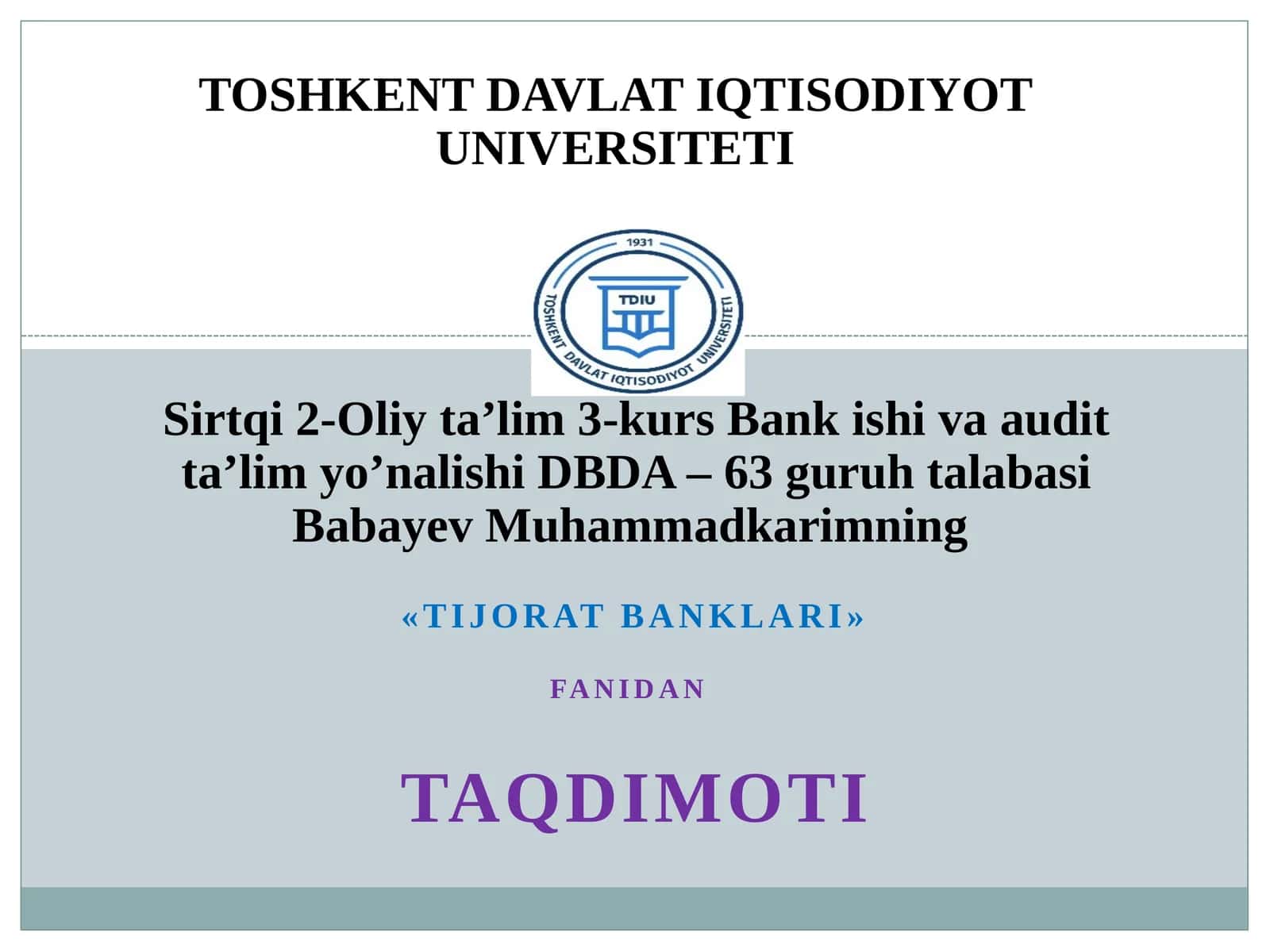 Banklarning xizmat turlari