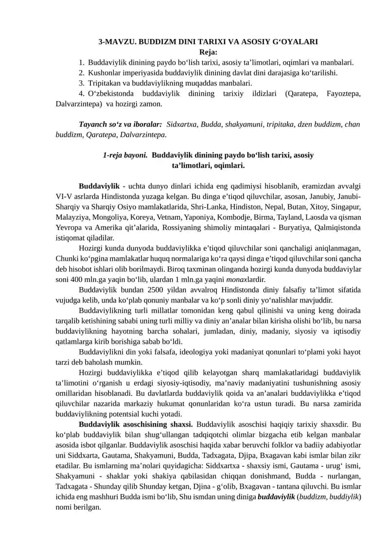 Buddizm Dinining Tarixi va Asosiy G‘oyalar