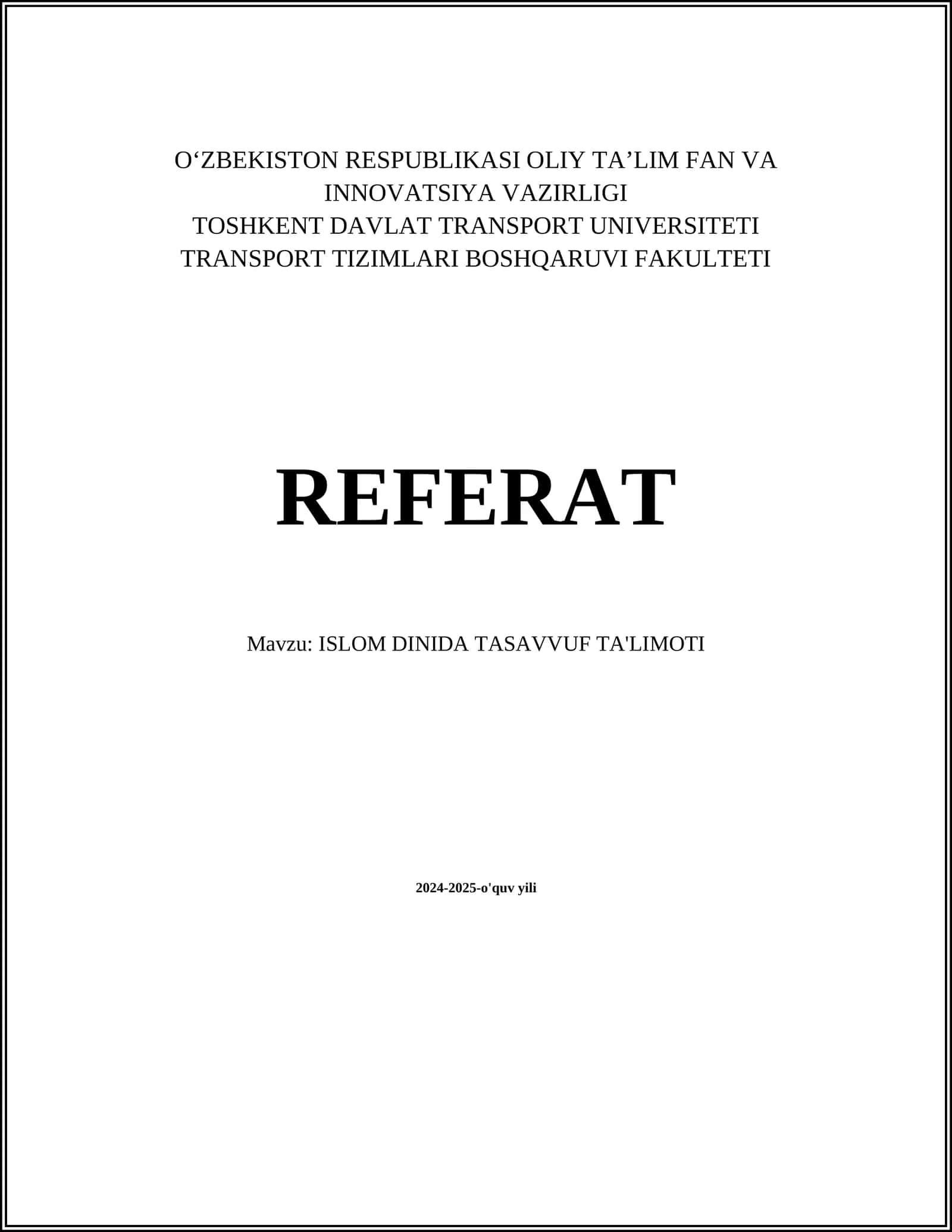 ISLOM DINIDA TASAVVUF TA'LIMOTI