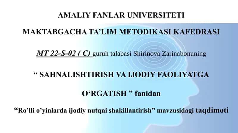 Ro’lli o’yinlarda ijodiy nutqni shakillantirish