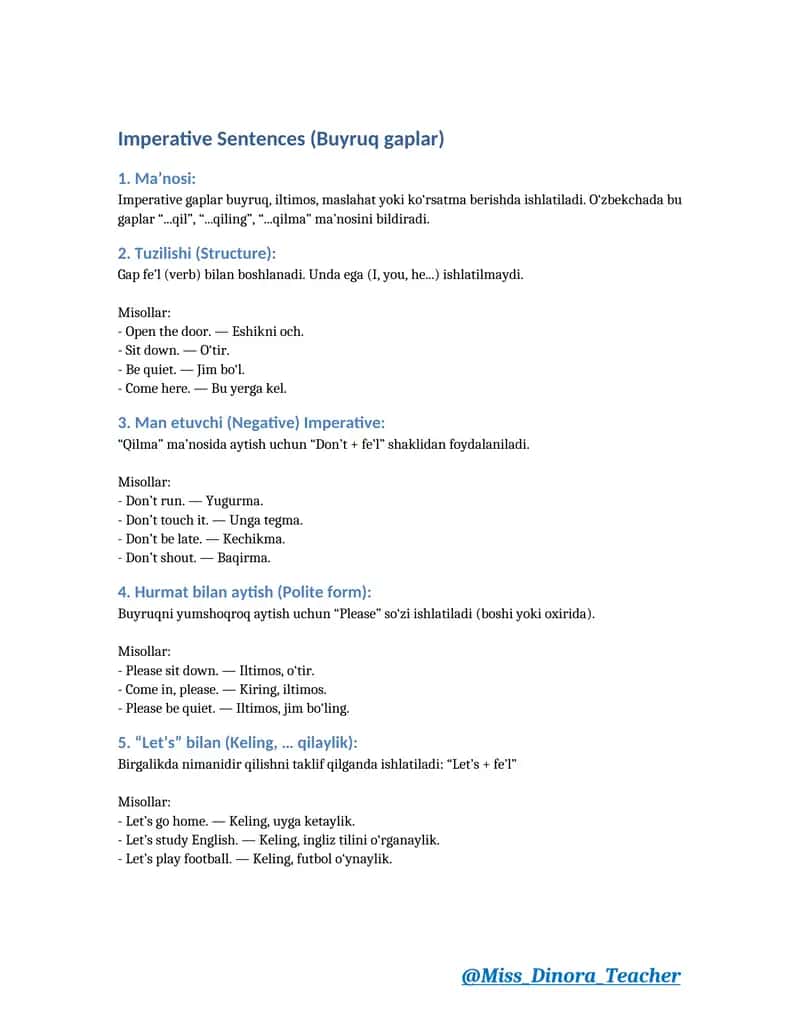 Imperative Sentences