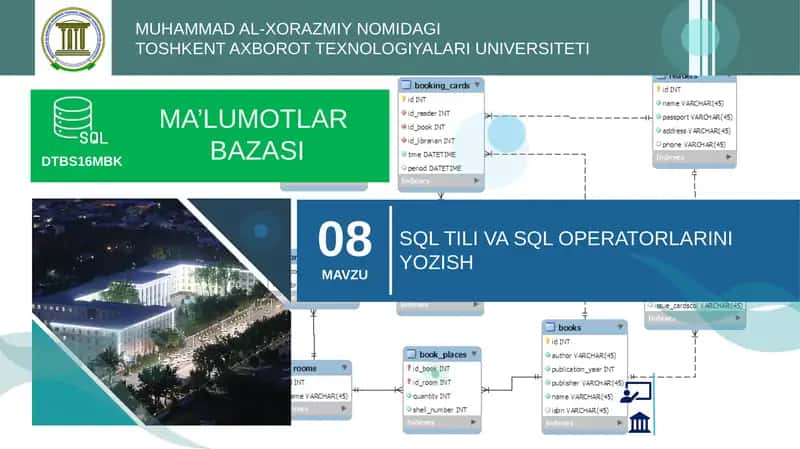 SQL tili va SQL operatorlarini yozish