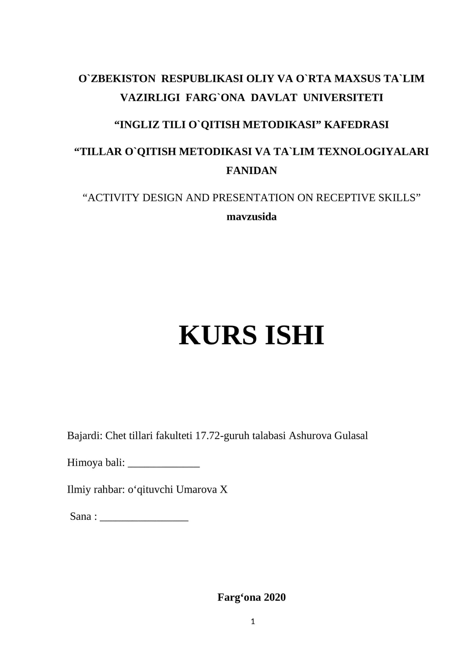 ACTIVITY DESIGN AND PRESENTATION ON RECEPTIVE SKILLS