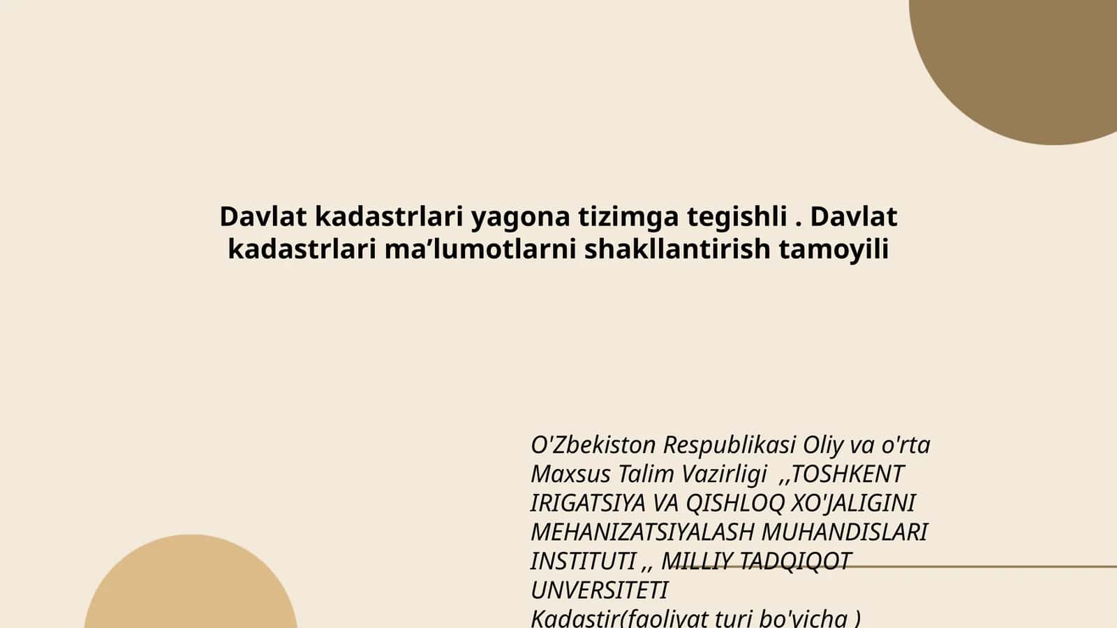 Davlat kadastrlari maʼlumotlarni shakllantirish tamoyili
