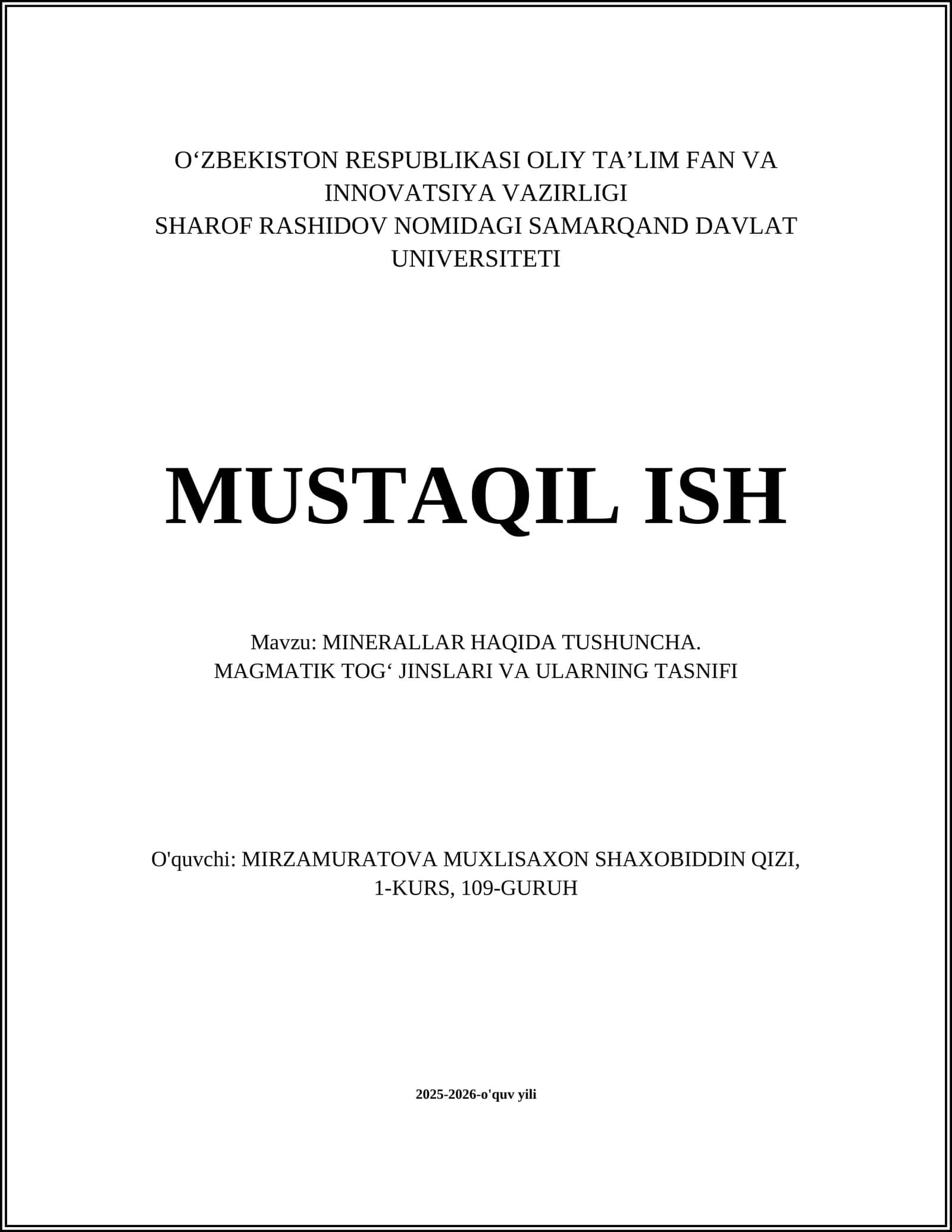 MINERALLAR HAQIDA TUSHUNCHA