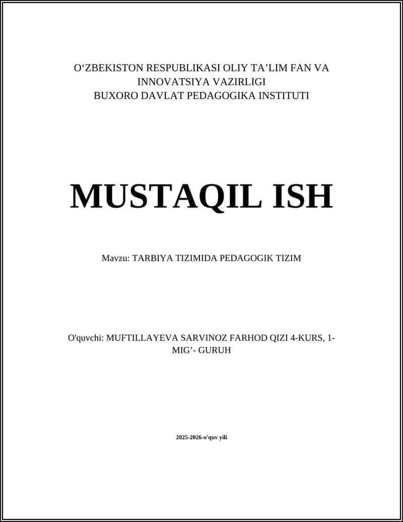 TARBIYA TIZIMIDA PEDAGOGIK TIZIM