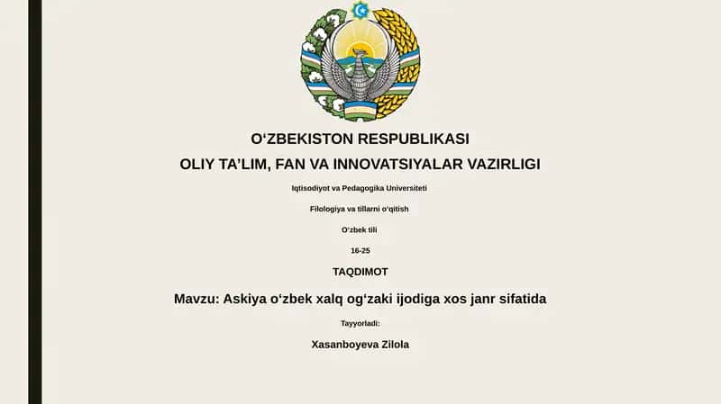 Askiya o'zbek xalq og'zaki ijodi