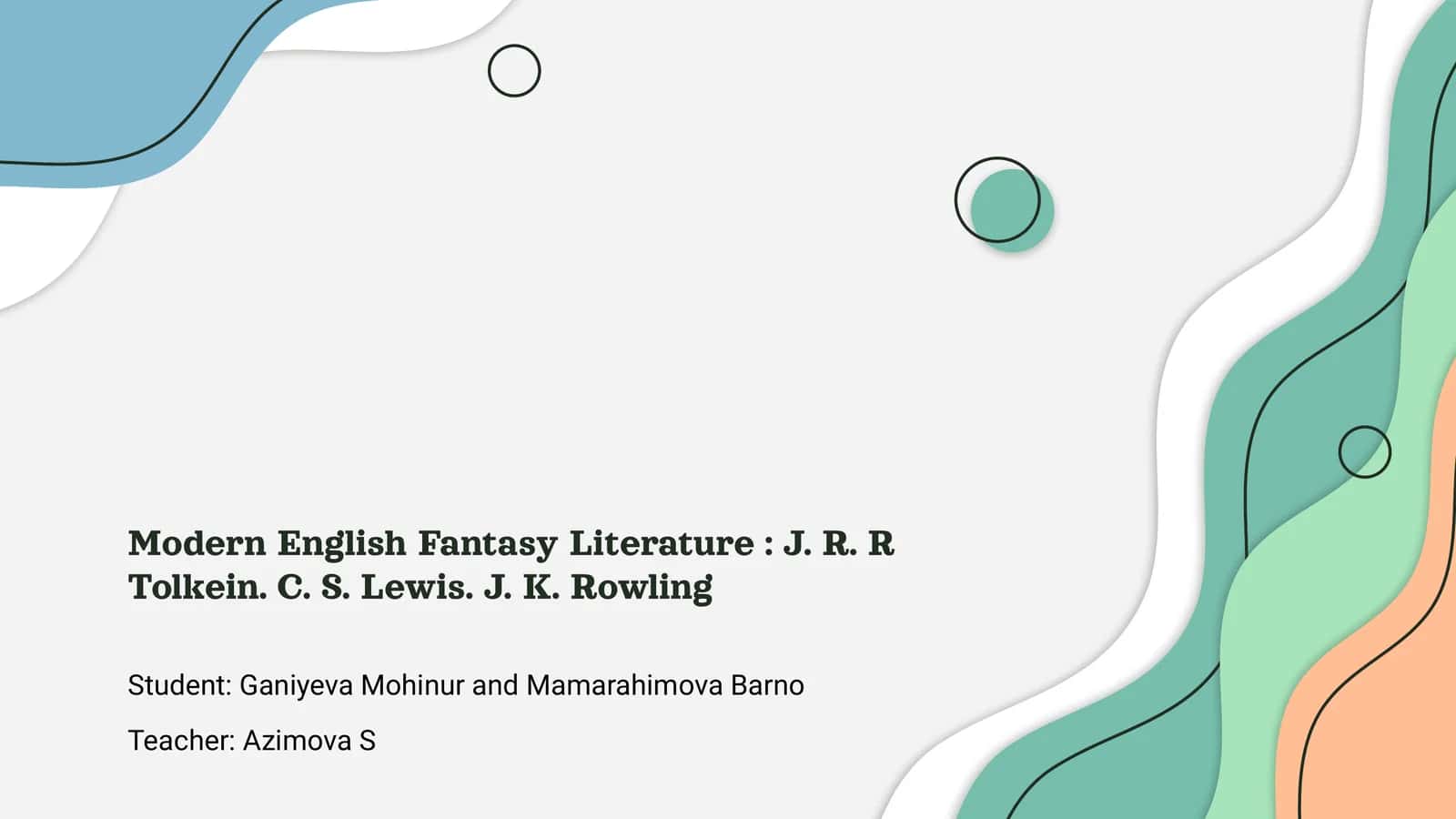 Modern English Fantasy Literature: J. R. R Tolkein. C. S. Lewis. J. K. Rowling