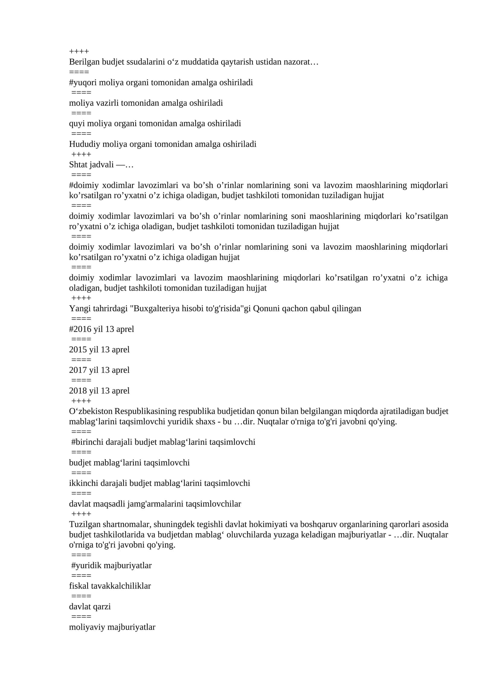 g'aznachilik faniday test