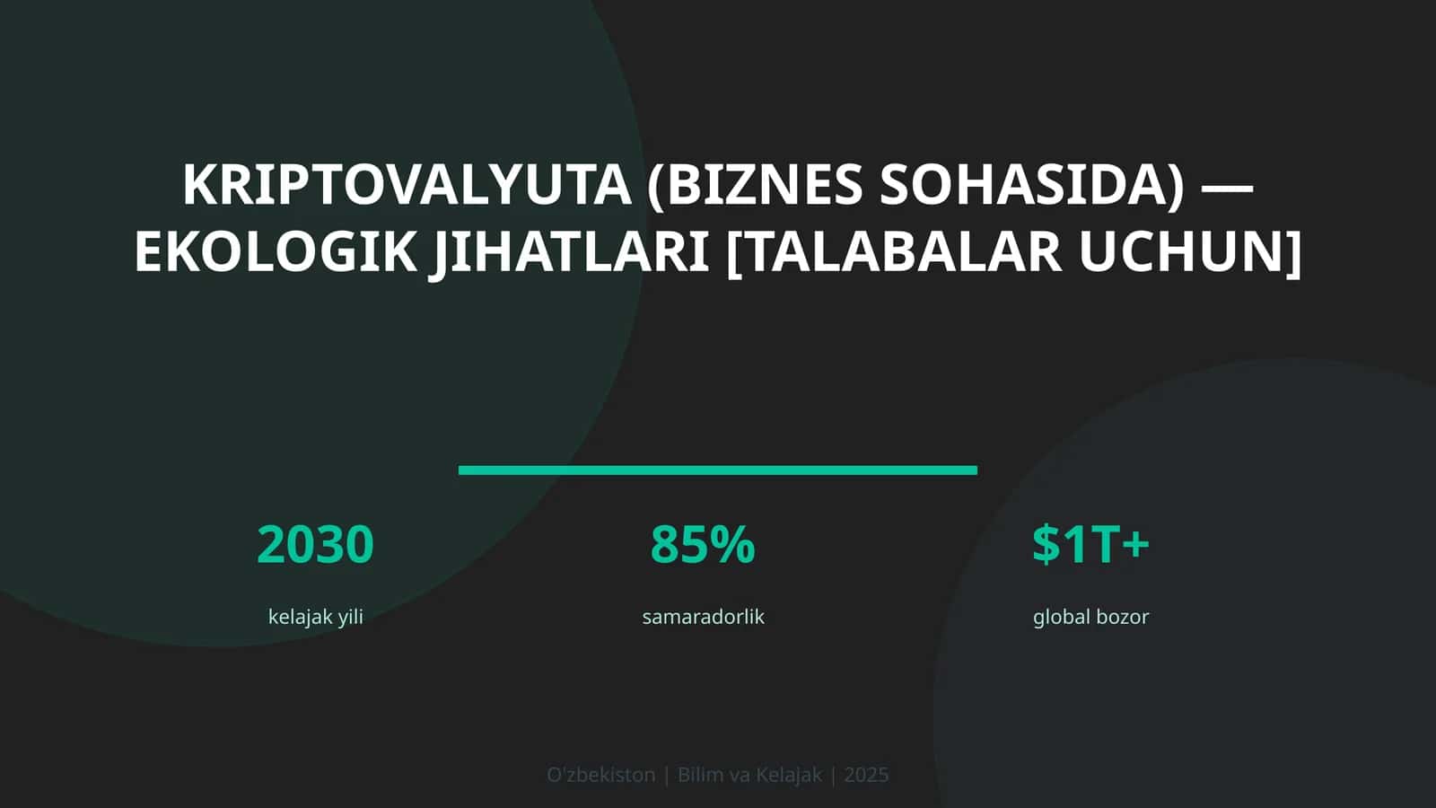 Kriptovalyuta (biznes sohasida) — ekologik jihatlari [talabalar uchun]