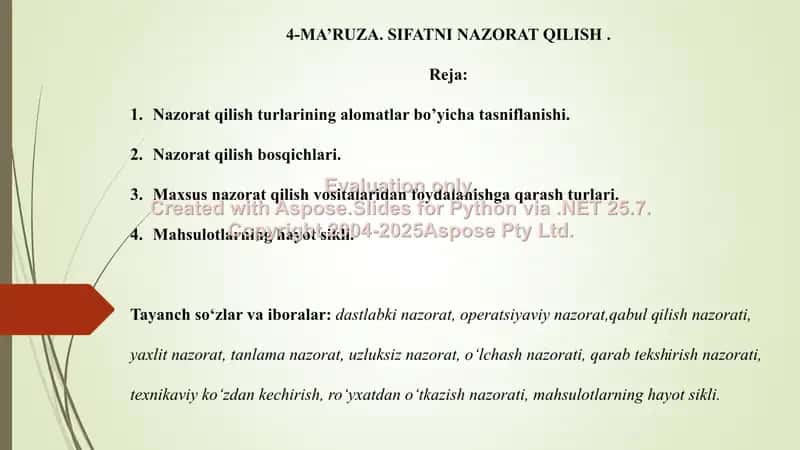 Ma'ruza. Sifatni Nazorat Qilish