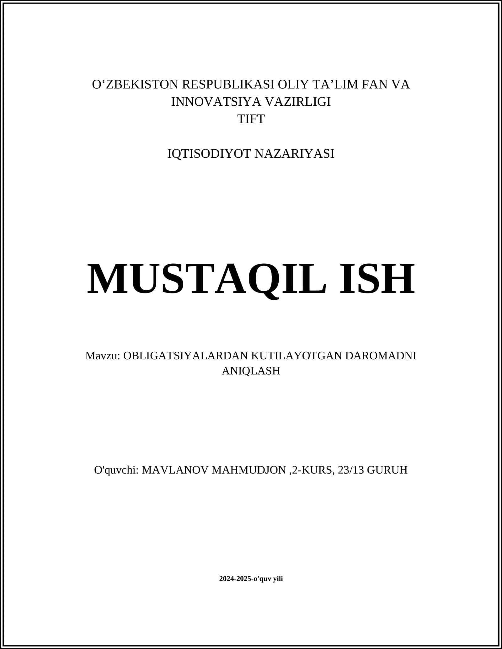 Obligatsiyalarning Turlari
