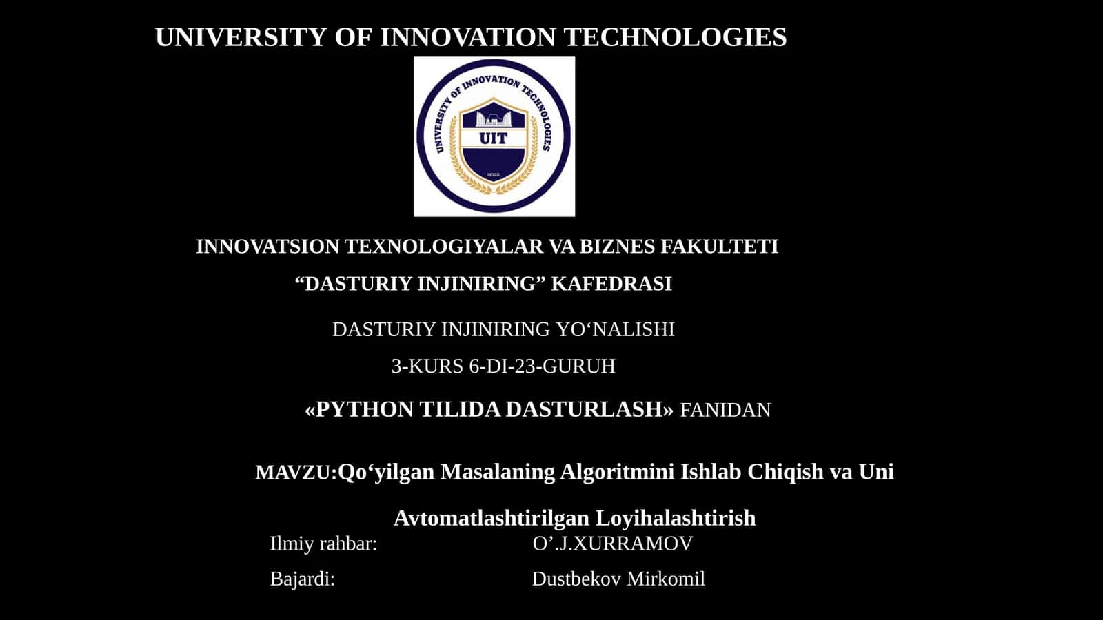 Python TILIDA DASTURLASH