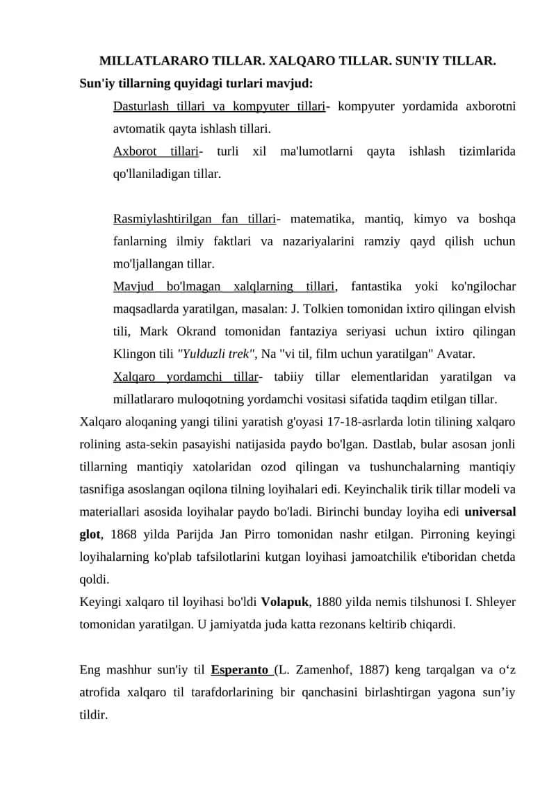 Xalqaro tillar