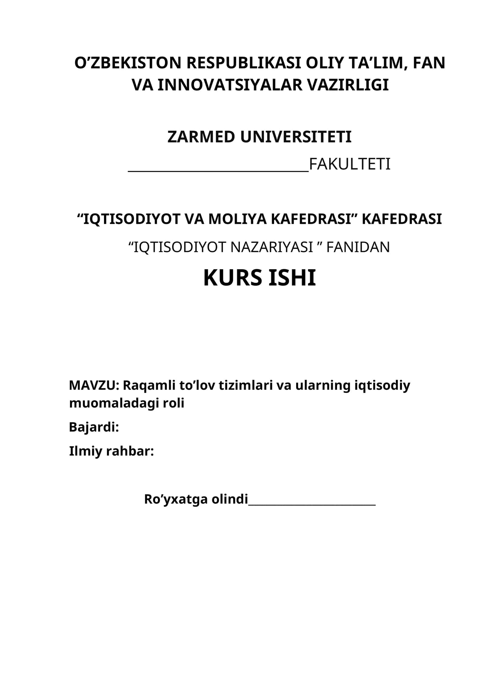 Raqamli to’lov tizimlari va ularning iqtisodiy muomaladagi roli