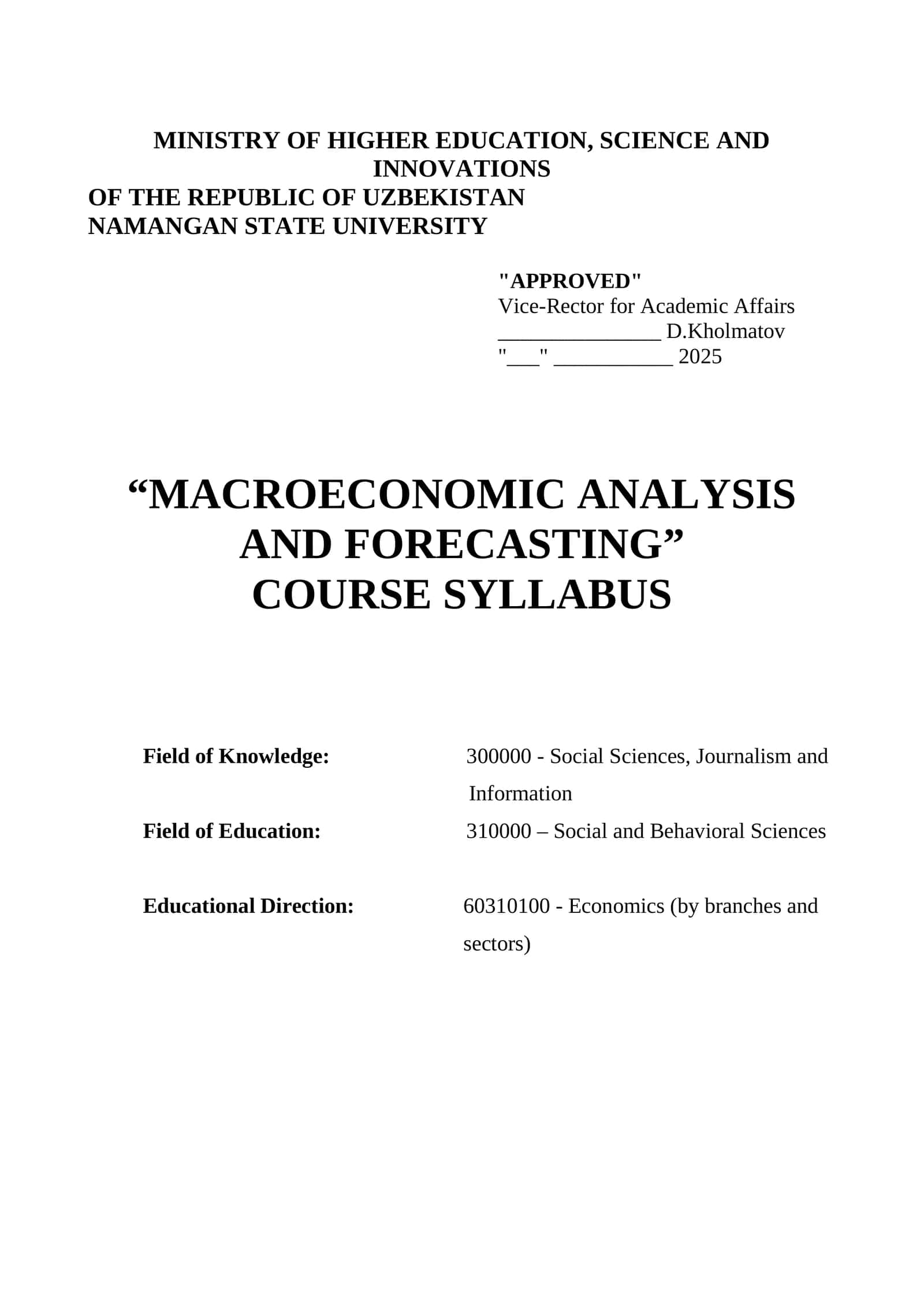 Macroeconomic Analysis and Forecasting