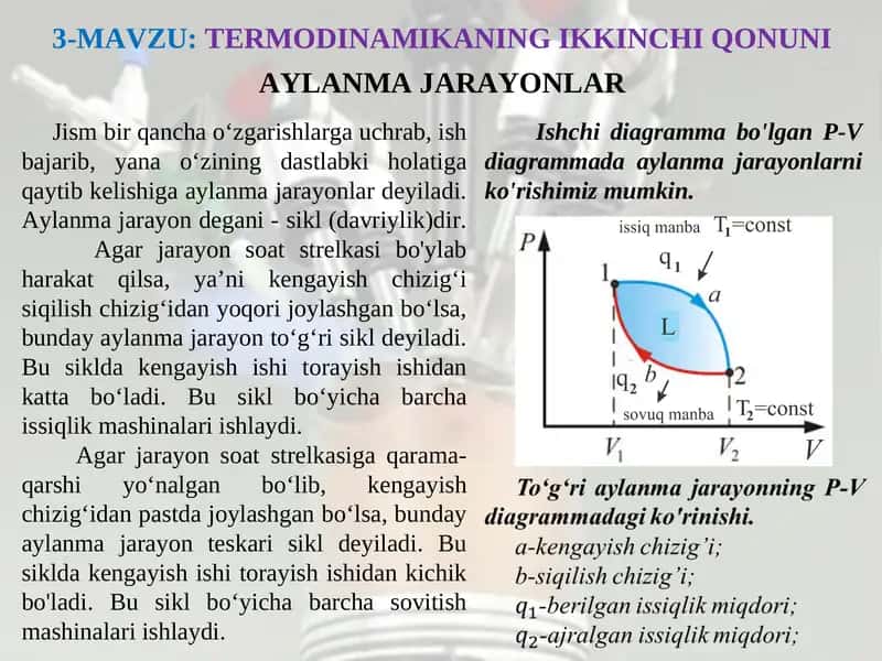 TERMODINAMIKANING IKKINCHI QONUNI
