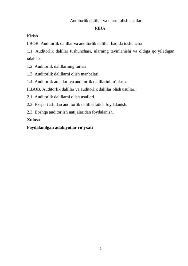 Auditorlik dalillar va ularni olish usullari