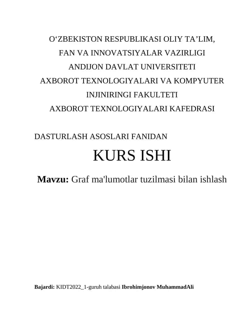Graf ma'lumotlar tuzilmasi bilan ishlash