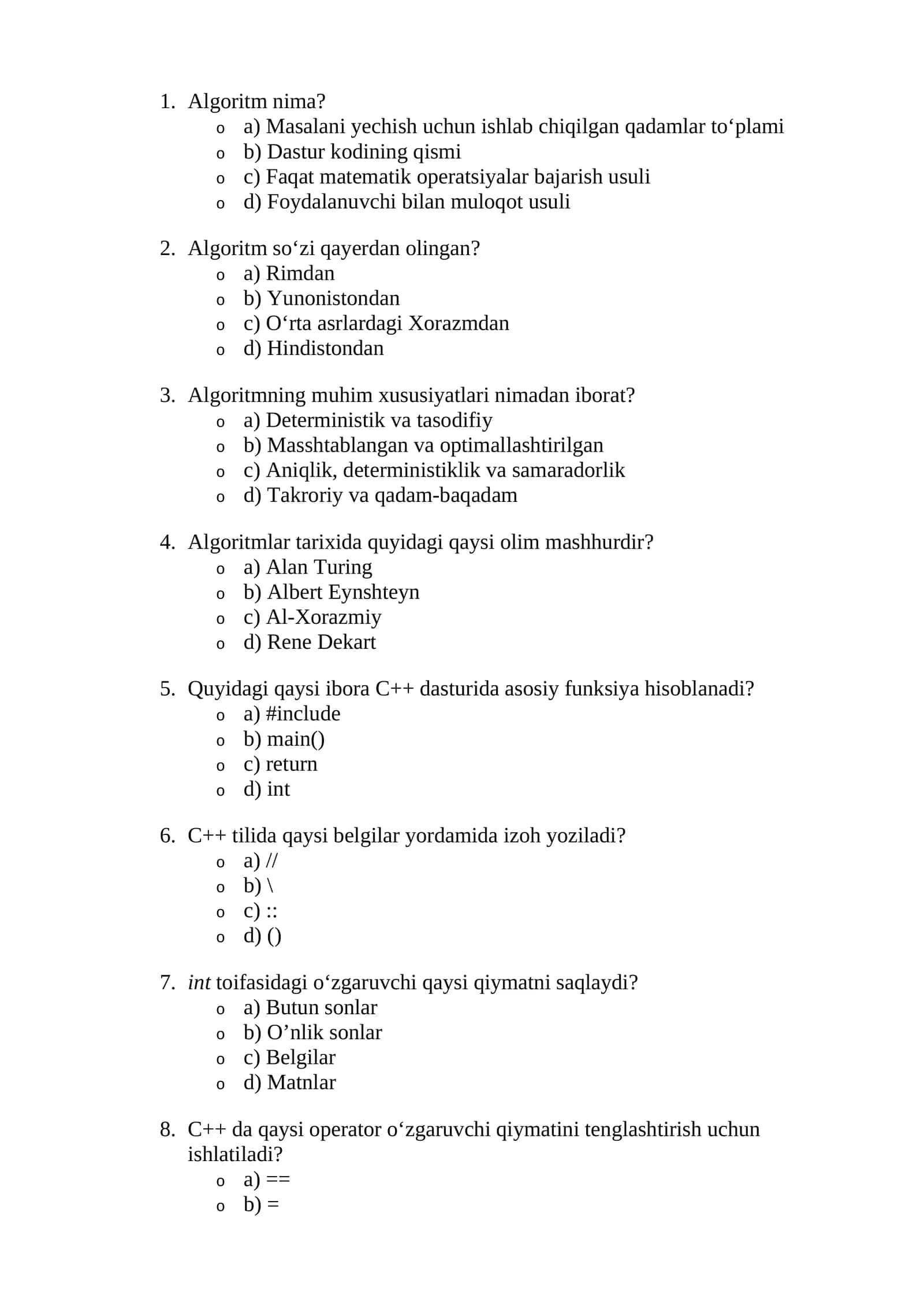 Algoritmning Tushunchasi