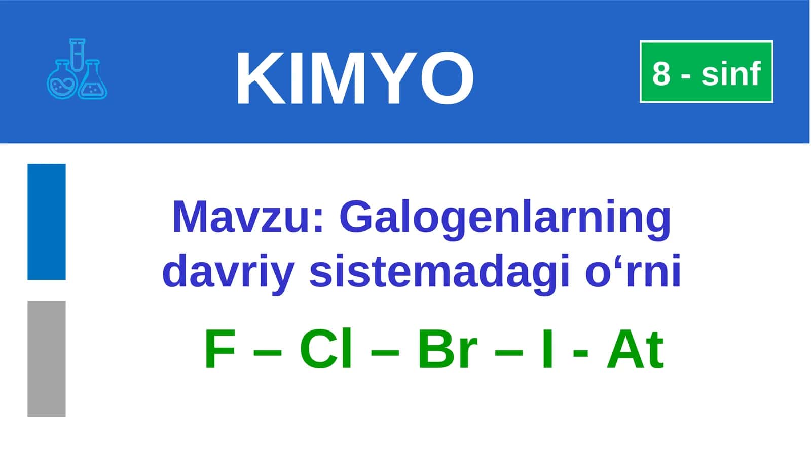 Galogenlarning davriy sistemadagi o‘rni. Atom tuzilishi.