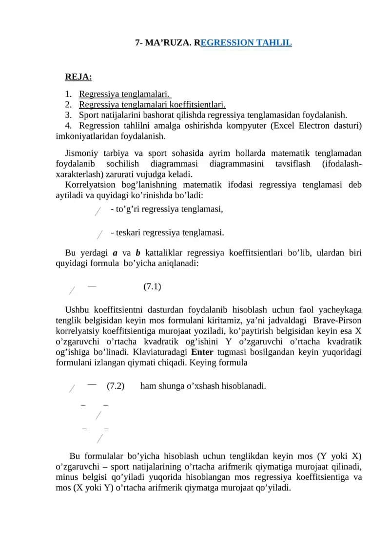 MA’RUZA. REGRESSION TAHLIL