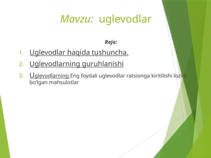 Umumiy noorganik kimyo  va organik kimyo “UGLEVODLAR